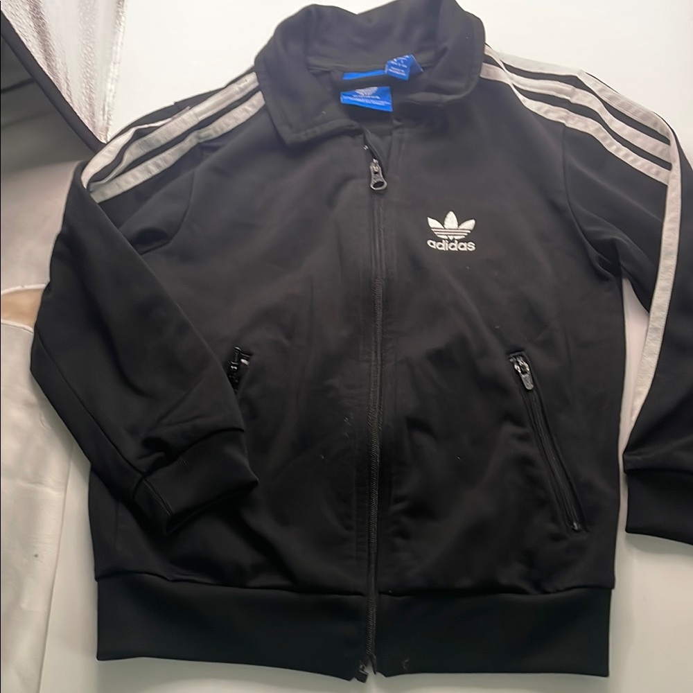 Adidas Black Track Jacket with Silver Stripes Toddler 000617